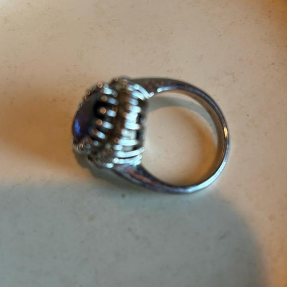 Silver Tone Blue Glass Faceted Statement Ring 8 - Picture 2 of 5